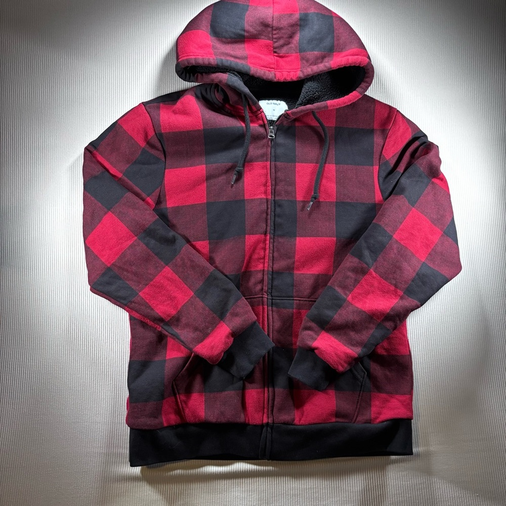 Old Navy Men’s Buffalo Plaid Sherpa Lined‎ Hooded Jacket, casual, cozy